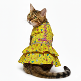 PawsIndia Traditional Marigold Yellow Princess Dress for Cats - Limited Edition