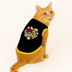 PawsIndia Ribbed Sleeves Printed Cat T-Shirt - You Are My Sunshine