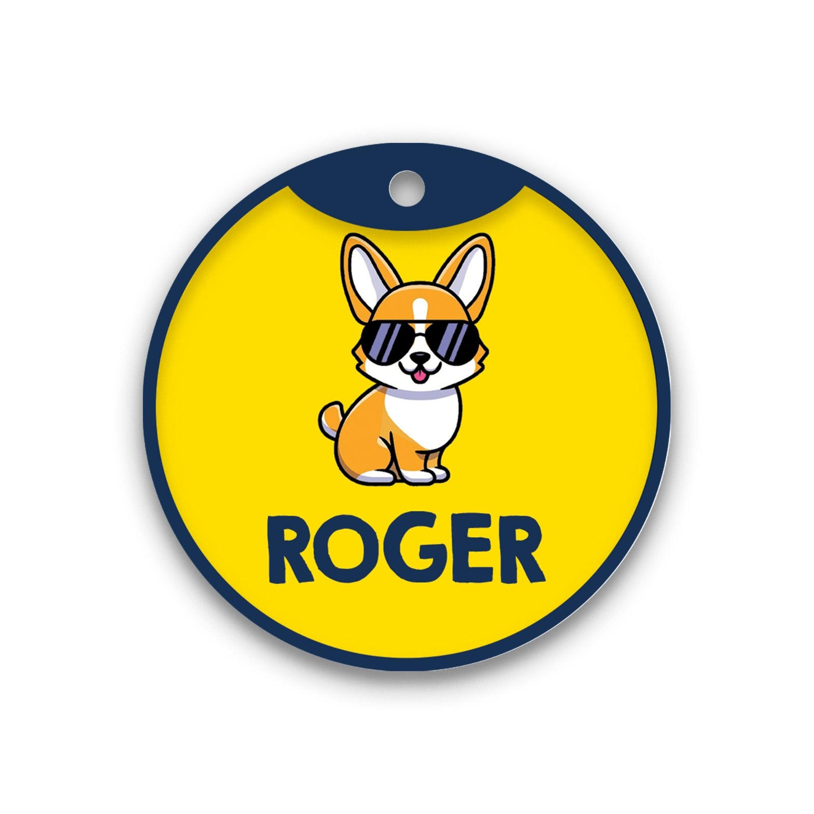 Customized Dog Id Tags - Cartoon Corgi Dog Wearing Glasses