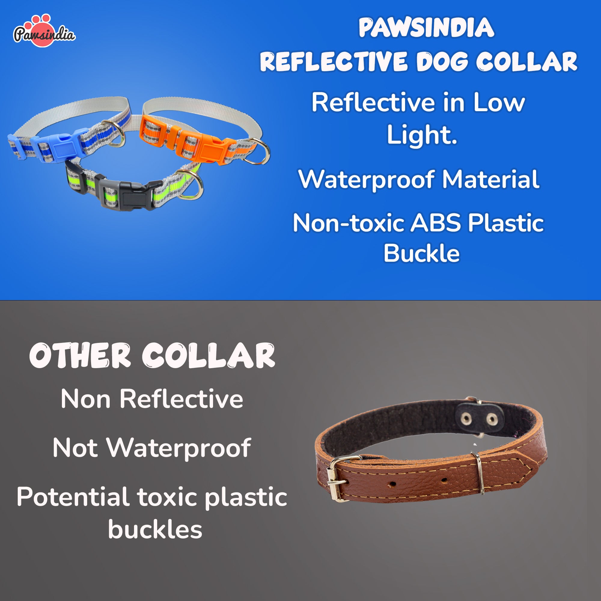 Pawsindia Reflective Nylon Collar for Small Dogs - Blue