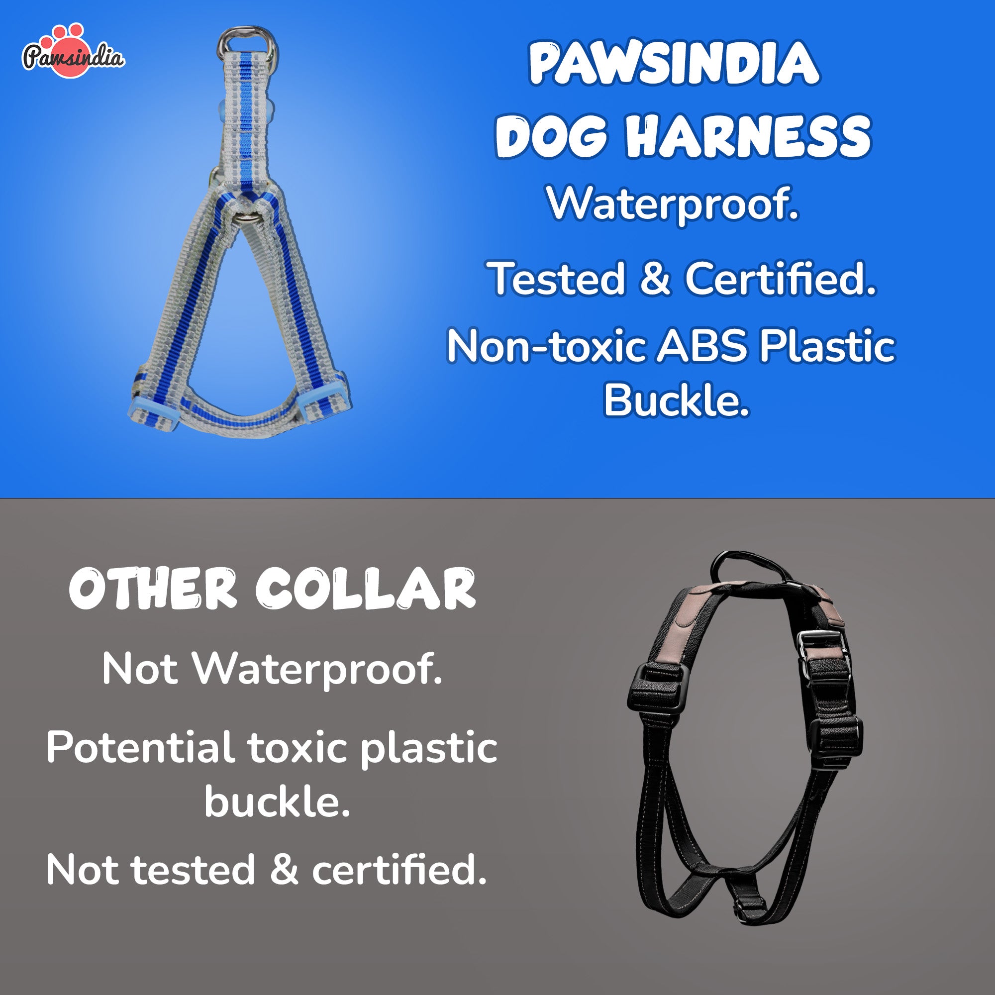 Pawsindia Reflective Nylon Harness for Small Dogs - Blue
