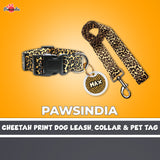 Pawsindia Cheetah Collar, Leash and Customized Name Tag Combo