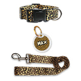 Pawsindia Cheetah Collar, Leash and Customized Name Tag Combo
