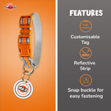 Pawsindia Orange Reflective Collar and Customized Name Tag Combo