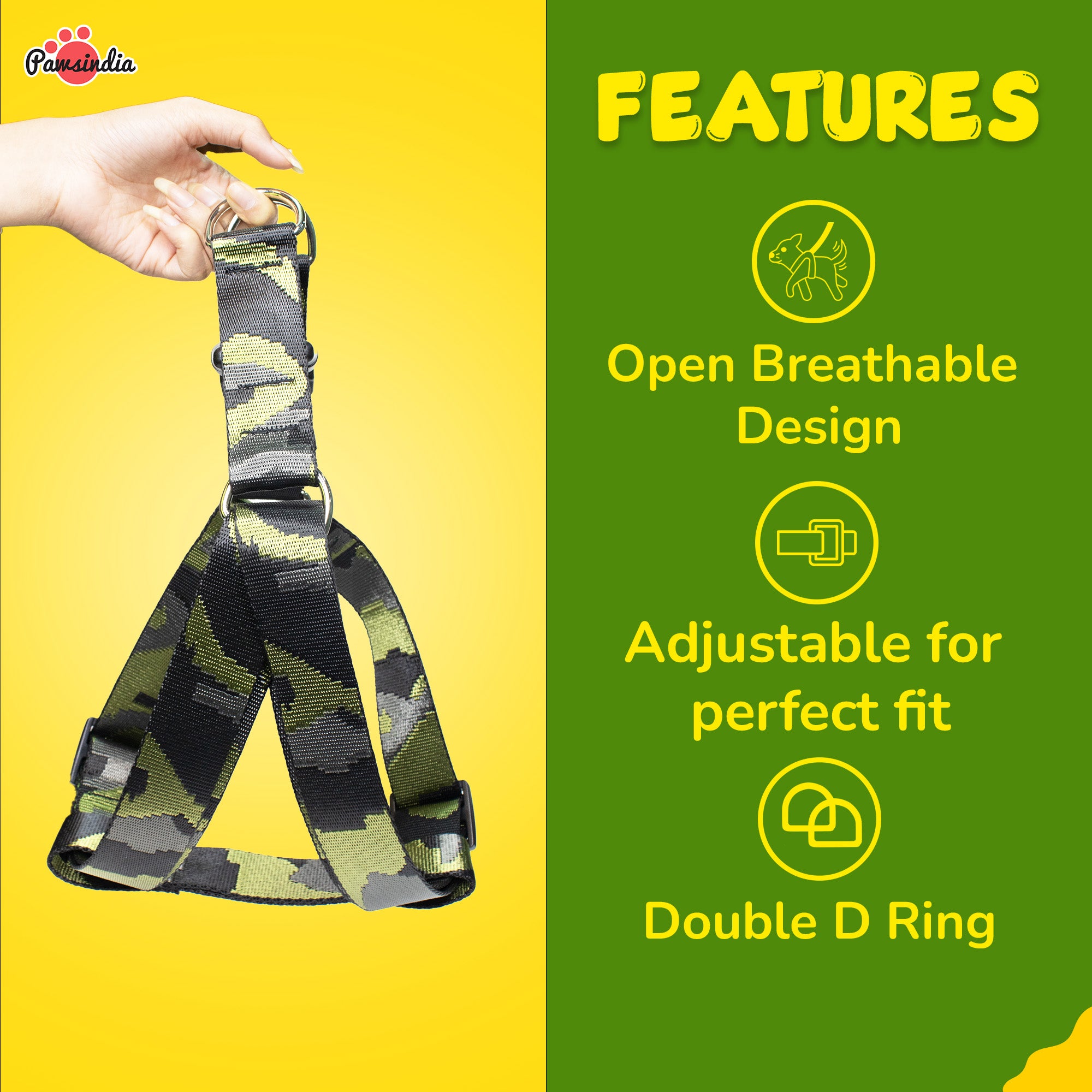 Pawsindia Army Harness for Dogs - XL