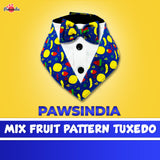 PawsIndia Mix-Fruits Pattern Tuxedo Bandana With Matching Bow For Dogs & Cats