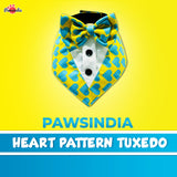 PawsIndia Heart Pattern Tuxedo Bandana With Matching Bow For Pets