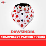PawsIndia Strawberry  Pattern Tuxedo Bandana With Matching Bow For Pets