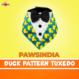 PawsIndia Duck Pattern Tuxedo Bandana With Black Bow For Pets