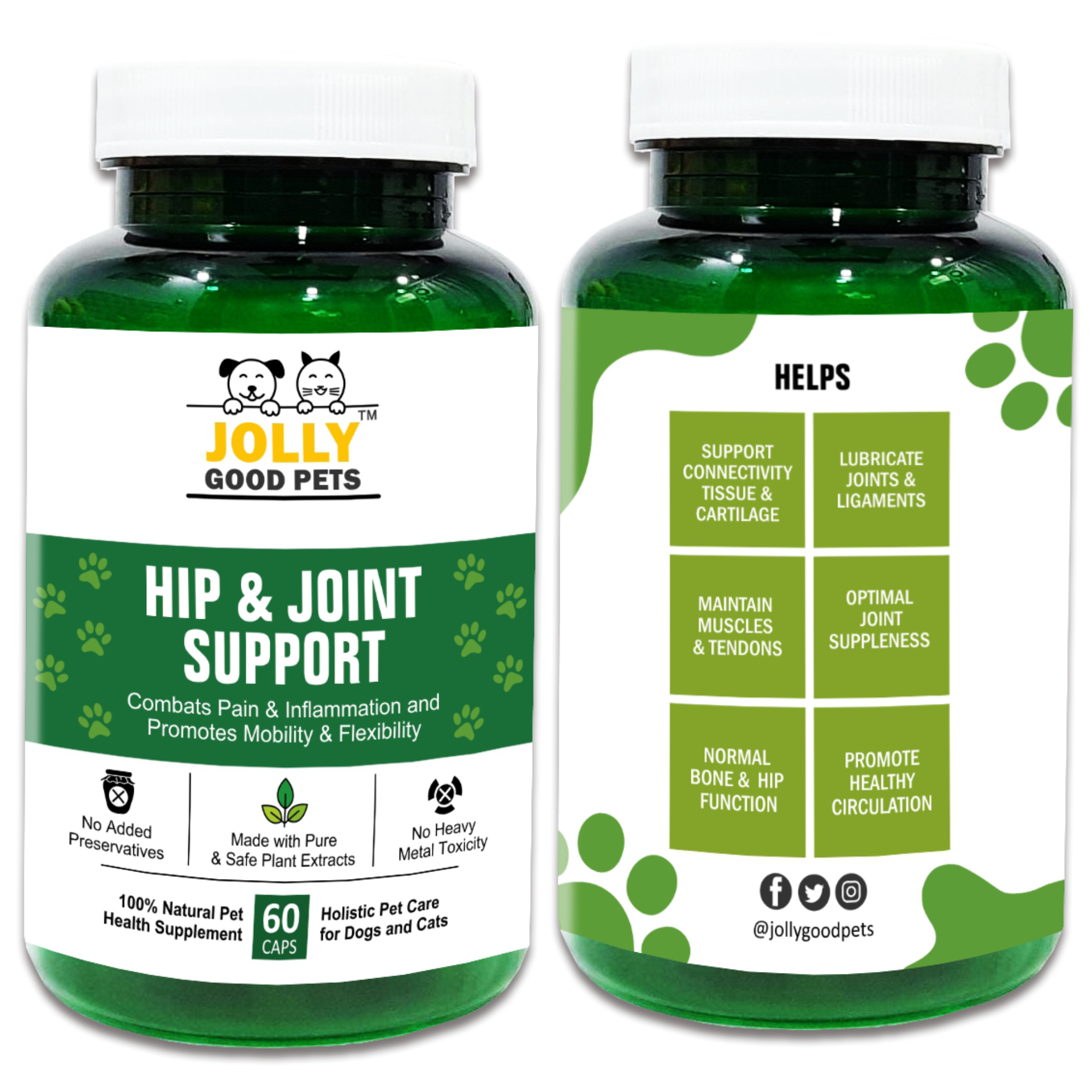 Jolly Good Pets Hip & Joint Supplement for Dogs & Cats I 60 Capsules