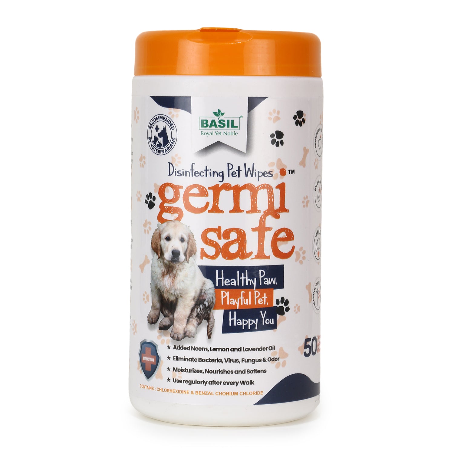 Basil Germisafe Disinfecting Pet Wipes 50 Wipes Pawsindia