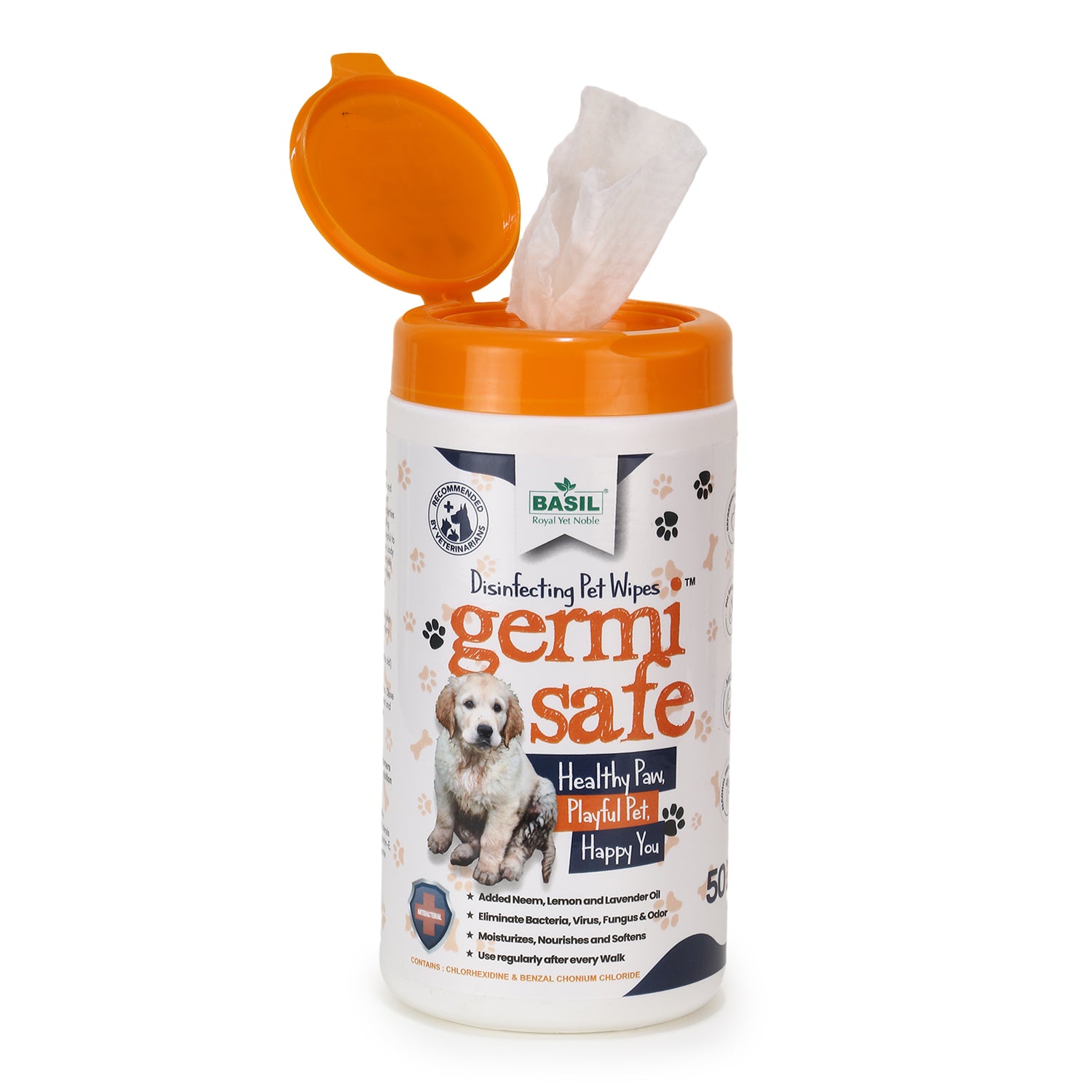 Basil Germisafe Disinfecting Pet Wipes 50 Wipes Pawsindia