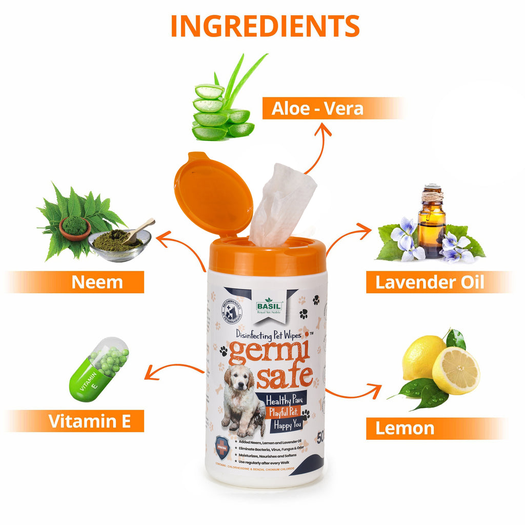 Basil Germisafe Disinfecting Pet Wipes 50 Wipes Pawsindia