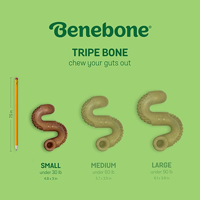 Benebone Tripe Bone Durable Dog Chew Toy for Aggressive Chewers, Real Tripe