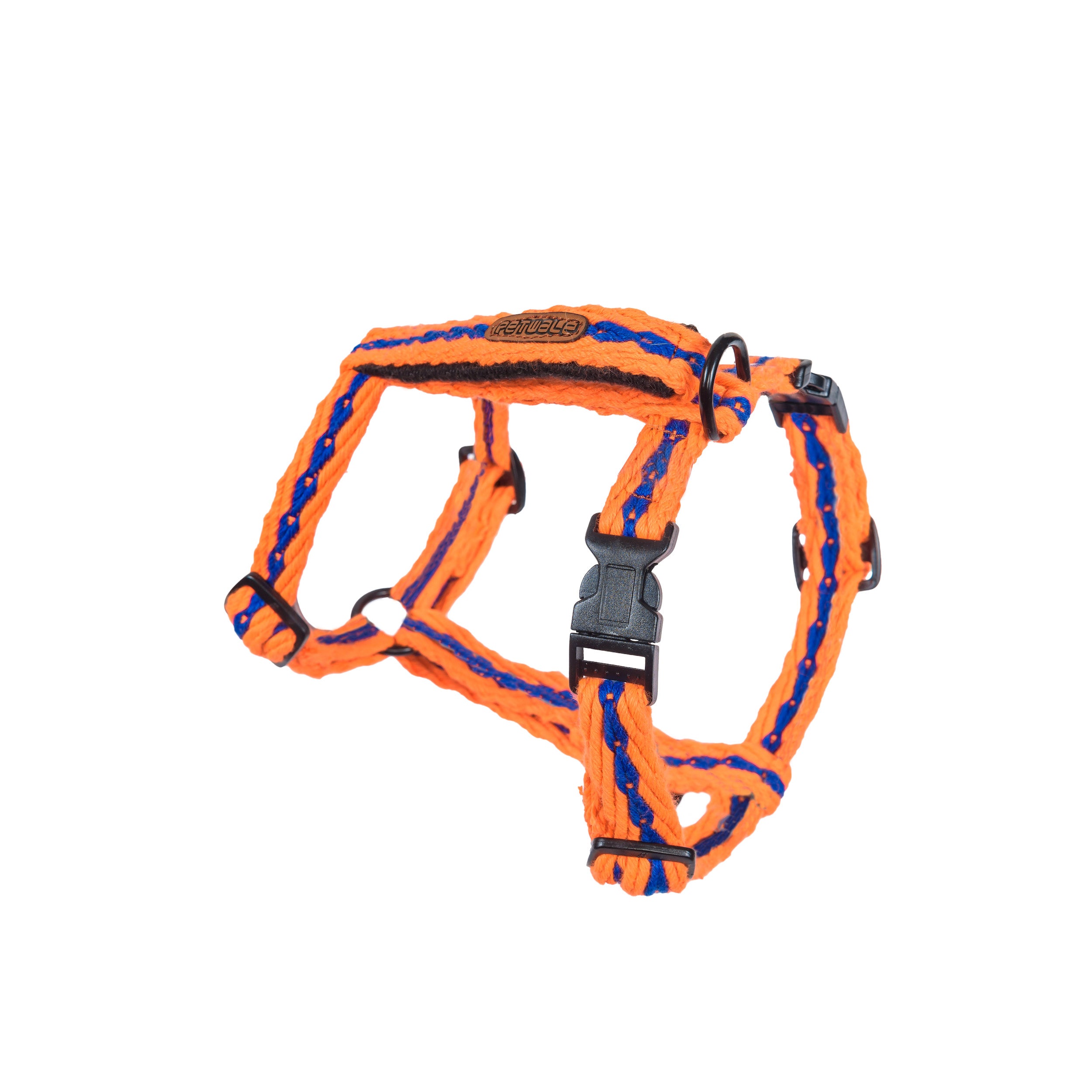 Cotton Adjustable Dog H-Harness (Orange with Blue)