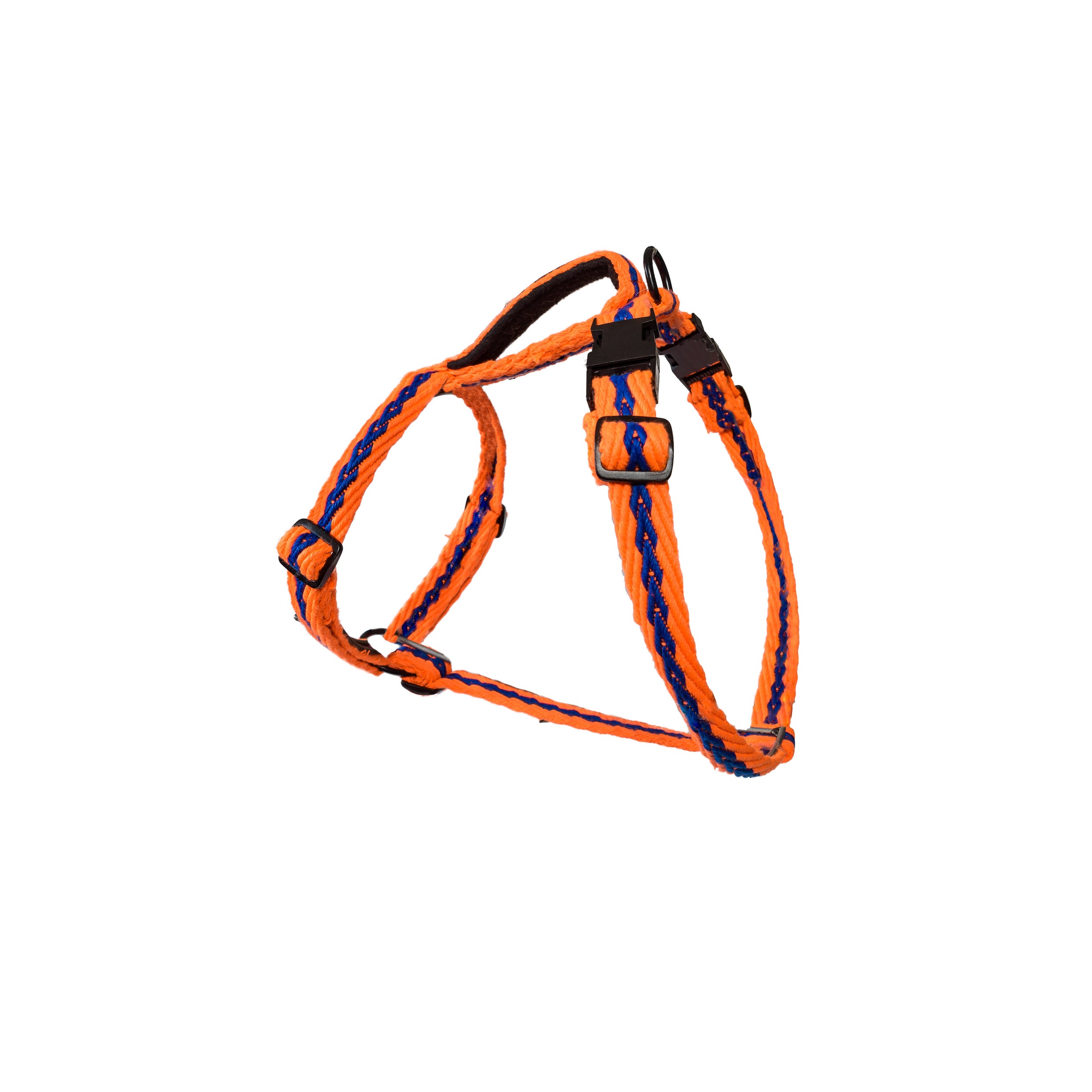 Cotton Adjustable Dog H-Harness (Orange with Blue)