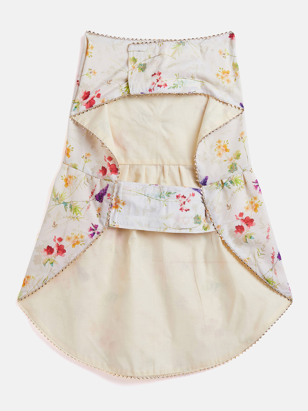 Vastramay Dogs' Cream Floral Printed Cotton Blend Dress