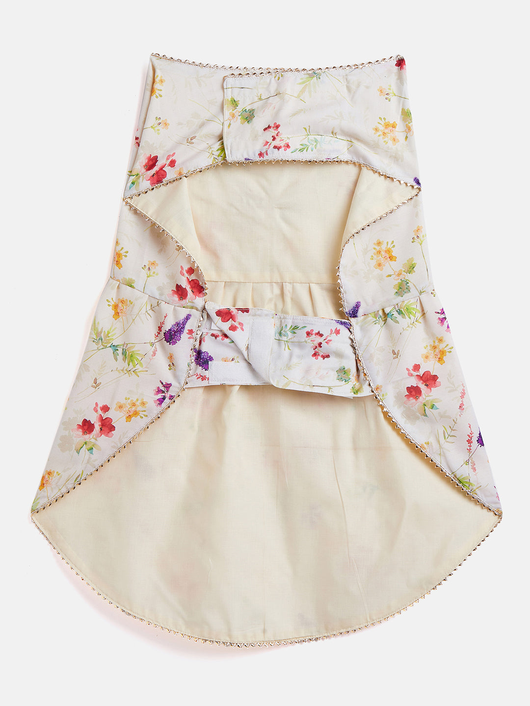 Vastramay Dogs' Cream Floral Printed Cotton Blend Dress