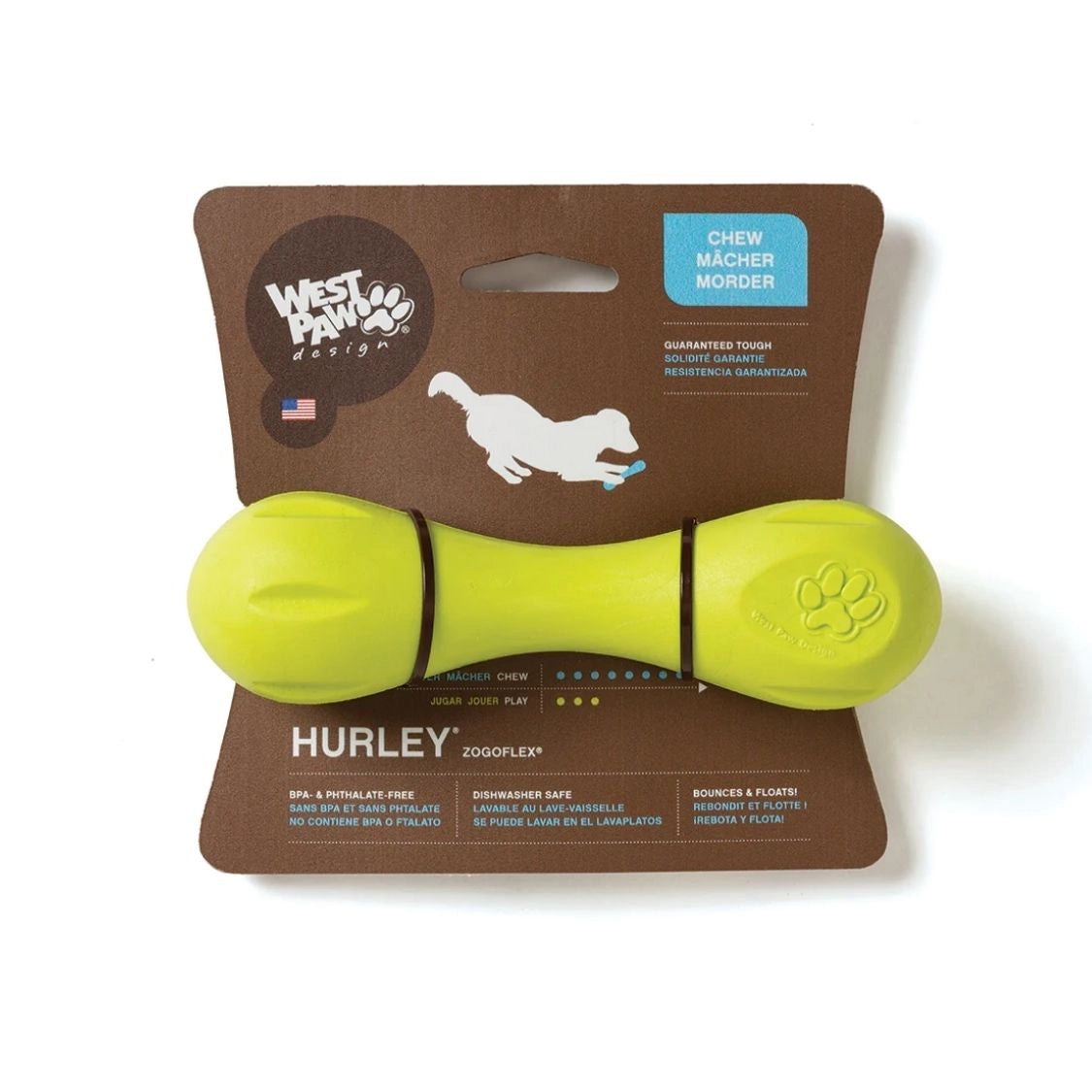 West Paw Zogoflex Hurley Durable Bone Chew Toy for Dogs - Granny Smith