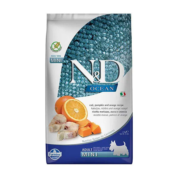 N&D Ocean - Codfish, Pumpkin & Orange - Grain Free - Dog Dry Food - Adult - Mini Breed (2.5 Kg)
