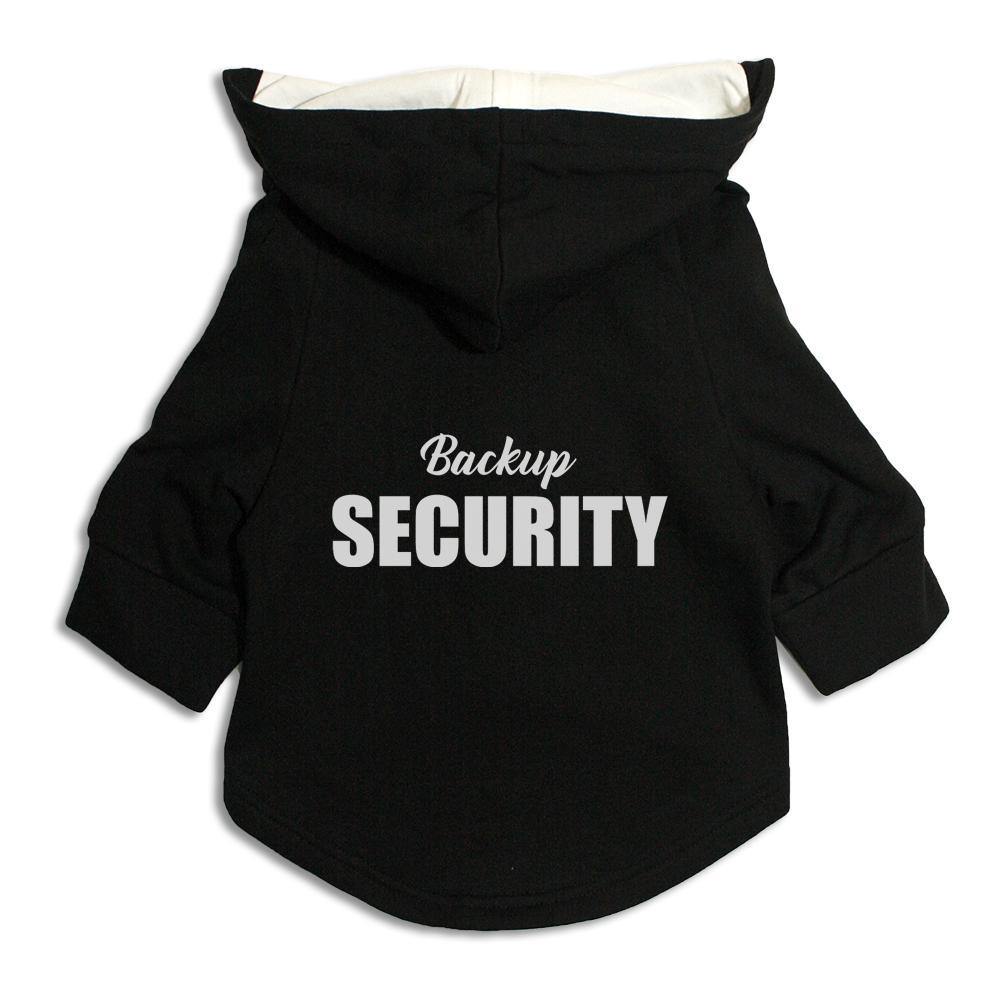 Ruse XX-Small (Chihuahuas, Papillons) / Black/White "Backup Security" Dog Hoodie Jacket