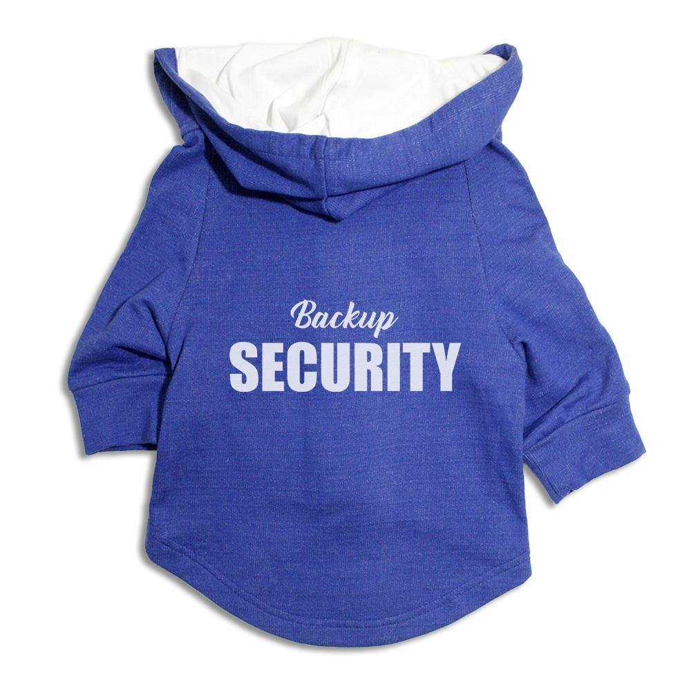 Ruse XX-Small (Chihuahuas, Papillons) / Royal blue/White "Backup Security" Dog Hoodie Jacket